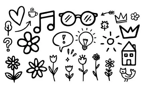 Cute Hand Drawn Doodle Elements Vector Illustration Set Isolated On White Stock Illustration