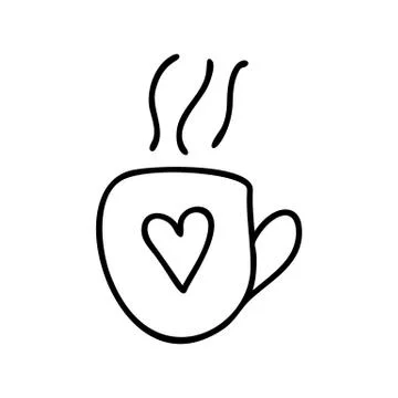 Cute hand drawn doodle simple cup icon with heart. Isolated on white background Stock Illustration