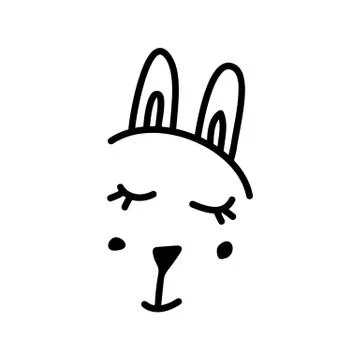 Cute hand drawn doodle simple bunny face icon with closed eyes. Isolated on w Stock Illustration