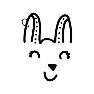 Cute hand drawn doodle simple bunny face icon with earring. Isolated on white Stock Illustration