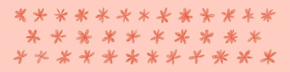 Cute hand drawn doodle of spring flowers, simple and abstract floral patter.. Stock Illustration