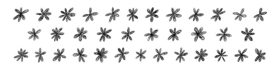 Cute hand drawn doodle of spring flowers, simple and abstract floral patter.. Stock Illustration