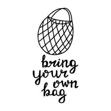 Cute hand drawn doodle string cotton eco bag. Bring your own bag quote. Isola Illustrazione stock