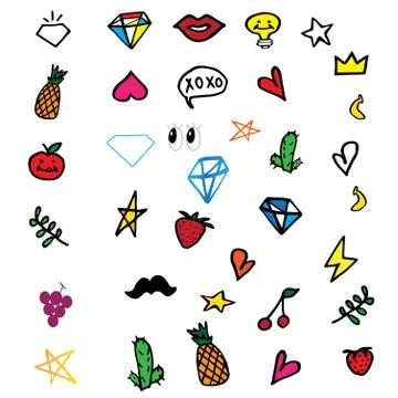 Cute hand-drawn elements for stickers 스톡 일러스트