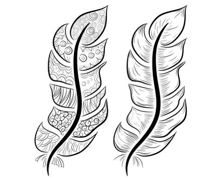 Cute hand drawn feather collection in scandinavian style. Stock Illustration
