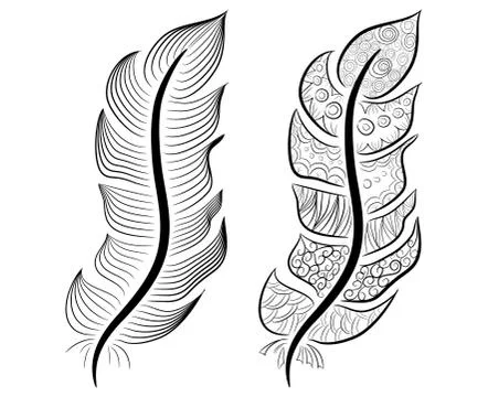 Cute hand drawn feather collection in scandinavian style. Illustrazione stock