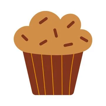 Cute Hand Drawn Flat Vector Muffin Isolated for Breakfast, Baked Snack, and Stock Illustration