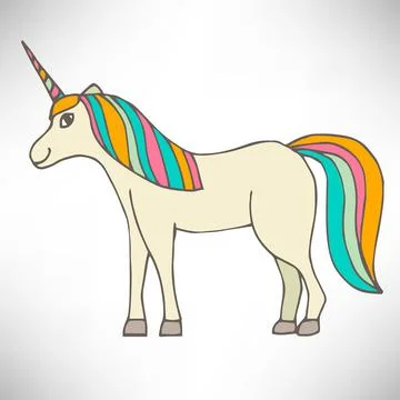 Cute hand drawn full-length smiling unicorn Stock Illustration