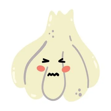 Cute hand drawn garlic smiling. Kawaii funny vegetable character for kids. Stock Illustration