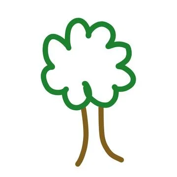 Cute Hand-Drawn Green Tree Doodle, Minimalist Plant Outline Icon Stock Illustration