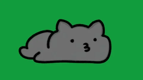 Cute Hand Drawn Grey Cat Kissing Animated Character on Green Screen Vidéo 341310623