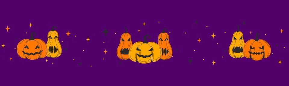 Cute hand drawn Halloween pattern, colorful doodle background with pumpkins Stock Illustration