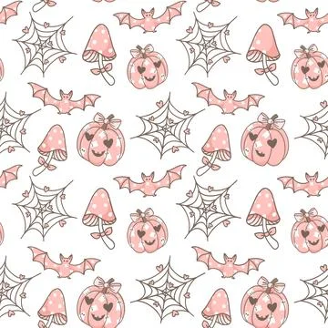 Cute Hand Drawn Halloween Vector Seamless Pattern Illustrazione stock