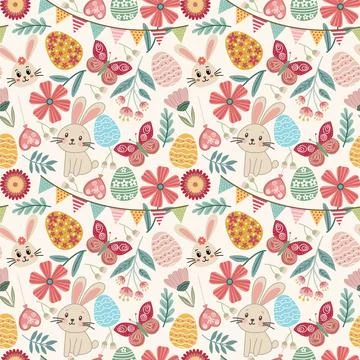 Cute hand drawn Happy Easter seamless pattern Stock Illustration
