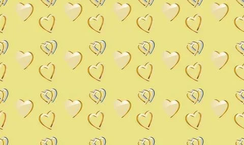 Cute hand-drawn hearts pattern on yellow background Stock Illustration