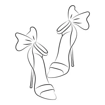 Cute hand drawn high heel shoes with big bows doodle, romantic feminine foo.. Stock Illustration