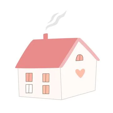 Cute hand drawn house element with heart. Home, hygge, slow living, still life Ilustración de archivo