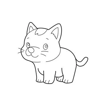 Cute Hand-Drawn Kitten Outline Vector for Coloring Books and Nursery Decor Stock Illustration