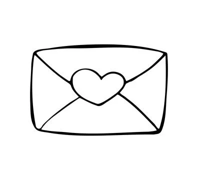 Cute hand drawn love envelope with heart icon, romantic doodle illustration Stock Illustration