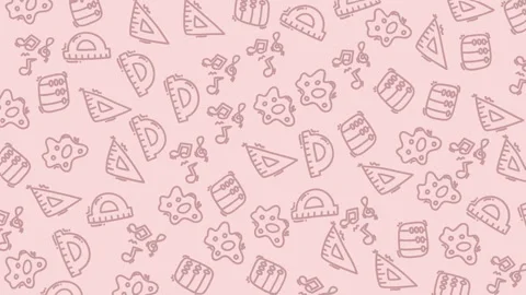 Cute Hand Drawn Math and Music Elements Pattern on Pink Background Video stock 338314876