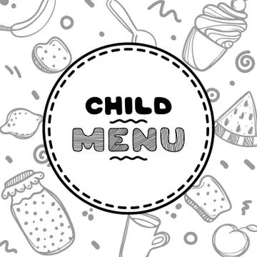 Cute hand drawn menu for cafe on food background. Linear illustration. Stock-Illustration