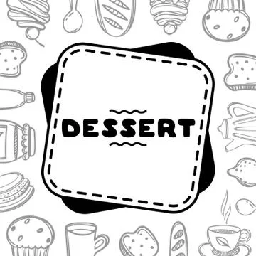 Cute hand drawn menu for cafe on food background. Linear illustration. Stock Illustration