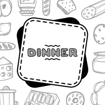 Cute hand drawn menu for cafe on food background. Linear illustration. Stock Illustration