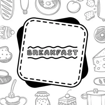 Cute hand drawn menu for cafe on food background. Linear illustration. Stock Illustration