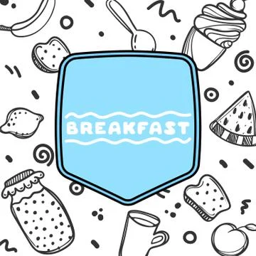 Cute hand drawn menu for cafe on food background. Linear illustration. Stock Illustration