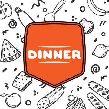 Cute hand drawn menu for cafe on food background. Linear illustration. Stock Illustration