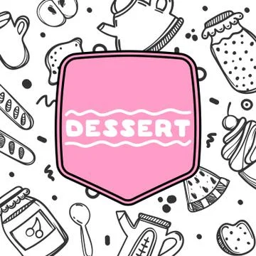 Cute hand drawn menu for cafe on food background. Linear illustration. 스톡 일러스트