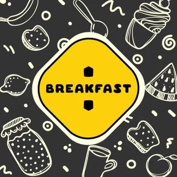 Cute hand drawn menu for cafe on food background. Linear illustration. Stock Illustration