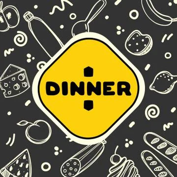 Cute hand drawn menu for cafe on food background. Linear illustration. Stock Illustration