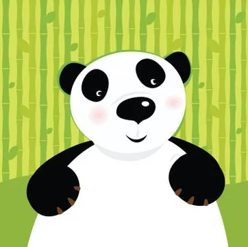 Cute hand-drawn Panda : white and green Stock Illustration