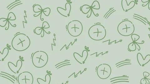 Cute hand-drawn pattern with hearts, bows, and plus signs. イラスト素材