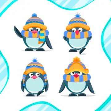 Cute hand drawn penguins set Illustrazione stock