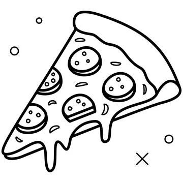 Cute hand drawn pizza slice with melting cheese line art doodle. Illustrazione stock