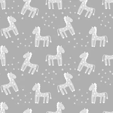 Cute hand drawn Ponies. Vector seamless background with animals, pastel color Stock Illustration