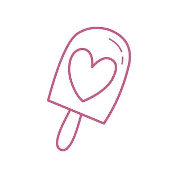 Cute Hand-Drawn Popsicle Doodle with Heart in Minimal Line Art Style Stock Illustration