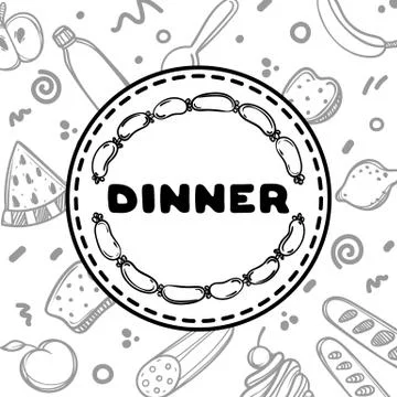 Cute hand drawn poster menu for cafe on food background with dinner quote Stock Illustration