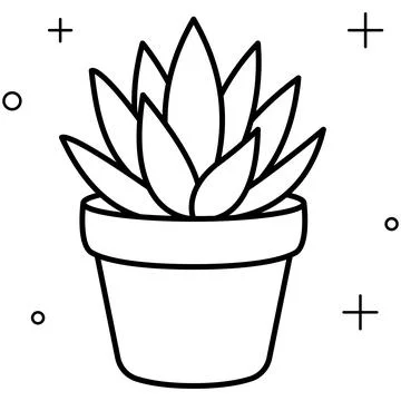 Cute hand drawn potted succulent plant line art doodle with sparkles. Stock Illustration