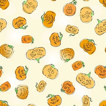 Cute hand drawn pumpkins seamless pattern, hand drawn pumpkins. Stock Illustration