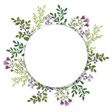 Cute hand drawn round frame with floral elements 库存插图