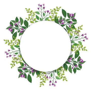 Cute hand drawn round frame with floral elements Stock Illustration