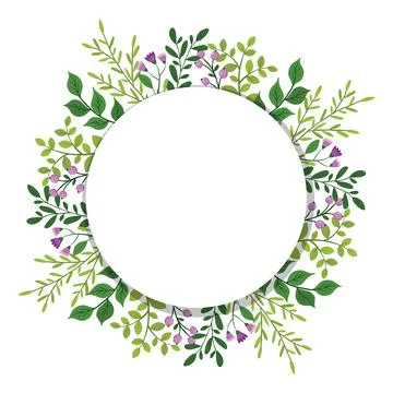 Cute hand drawn round frame with floral elements 库存插图