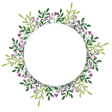 Cute hand drawn round frame with floral elements Stock Illustration