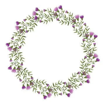 Cute hand drawn round frame with floral elements Stock Illustration