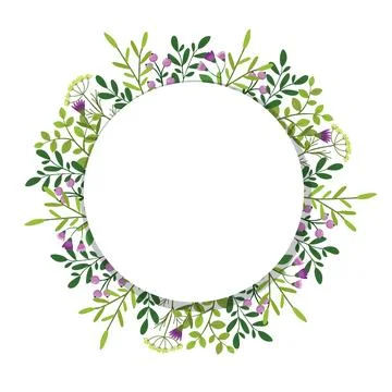 Cute hand drawn round frame with floral elements Stock Illustration