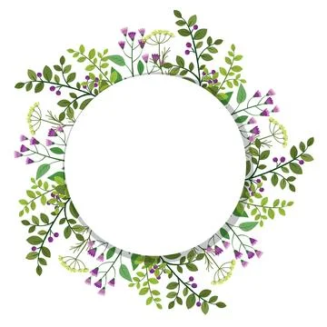 Cute hand drawn round frame with floral elements Stockillustratie