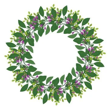 Cute hand drawn round frame with floral elements イラスト素材